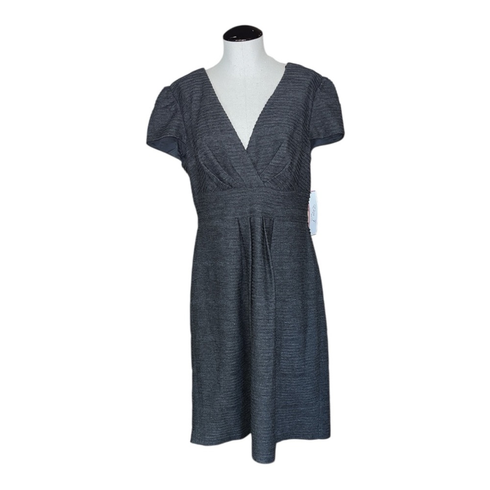NWT Eliza J dress gray size 10 faux wrap front v neck spring carer wear business